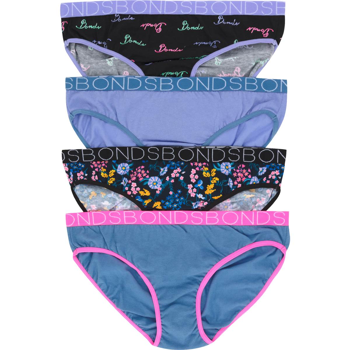 Bonds Girls Underwear Bikini Briefs Size 12-14 Or 14-16 Assorted 4 pack