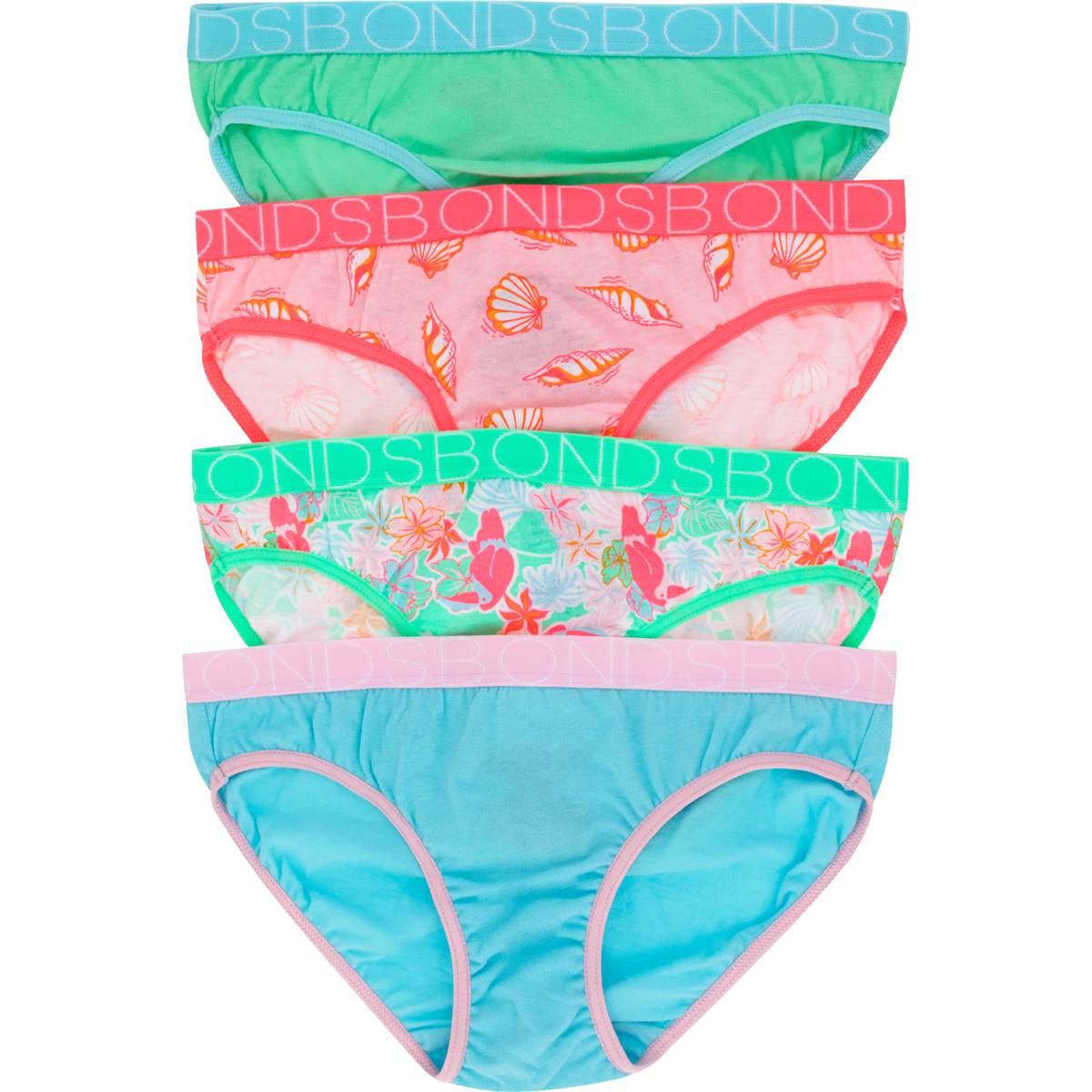 Bonds Girls Underwear Bikini Briefs Size 8-10 Or 10-12 Assorted 4 pack