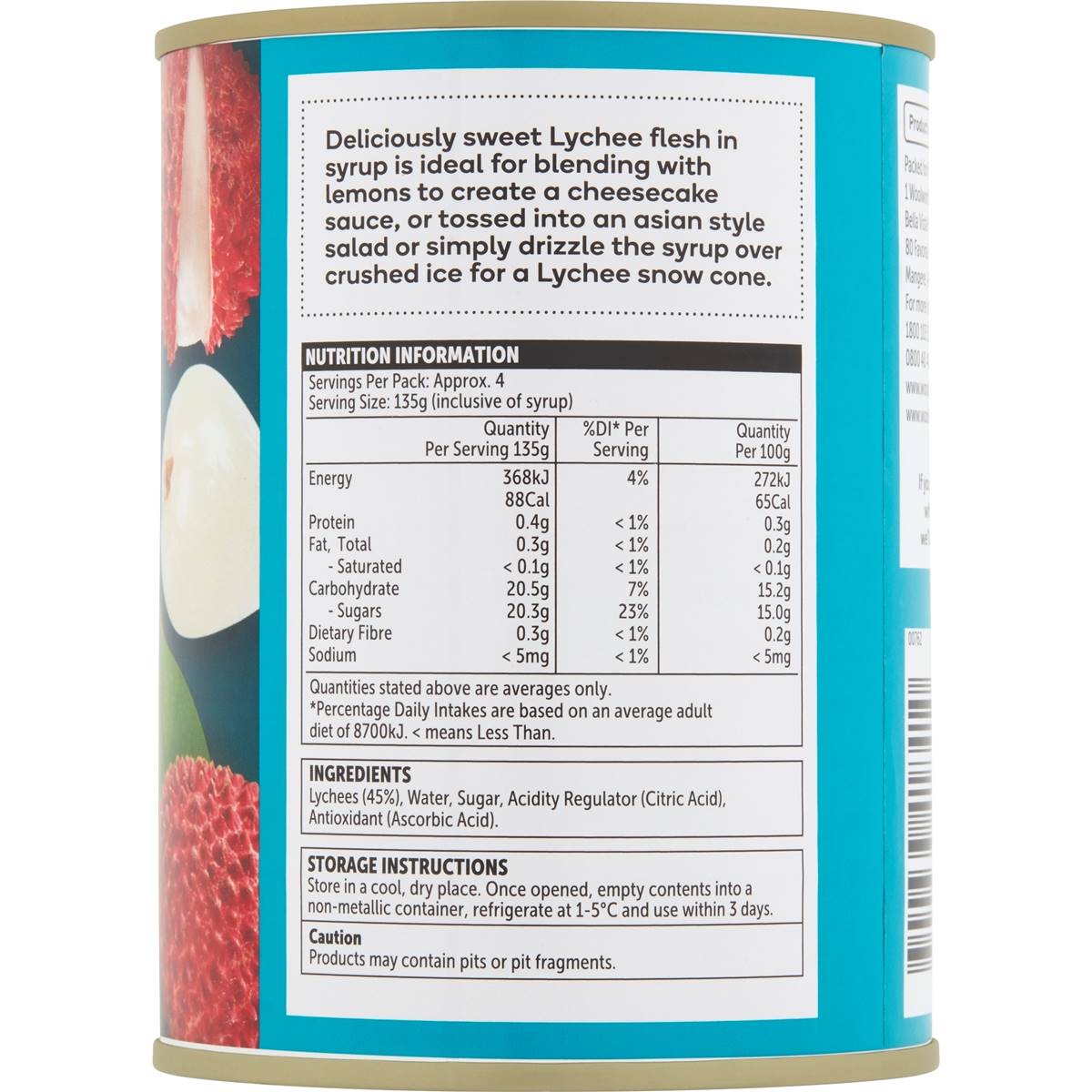 Woolworths Lychees In Syrup 560g
