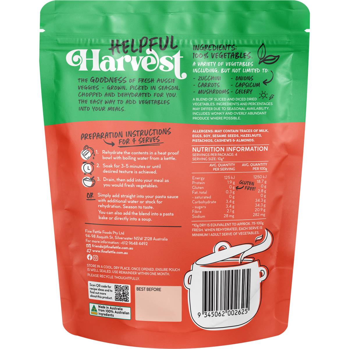 Fine Fettle Helpful Harvest Dehydrated Veggie Mix For Pasta Bolognese 40g