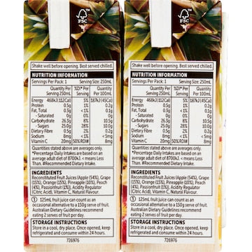 Woolworths Tropical Juice Poppers 250mL x 6 pack
