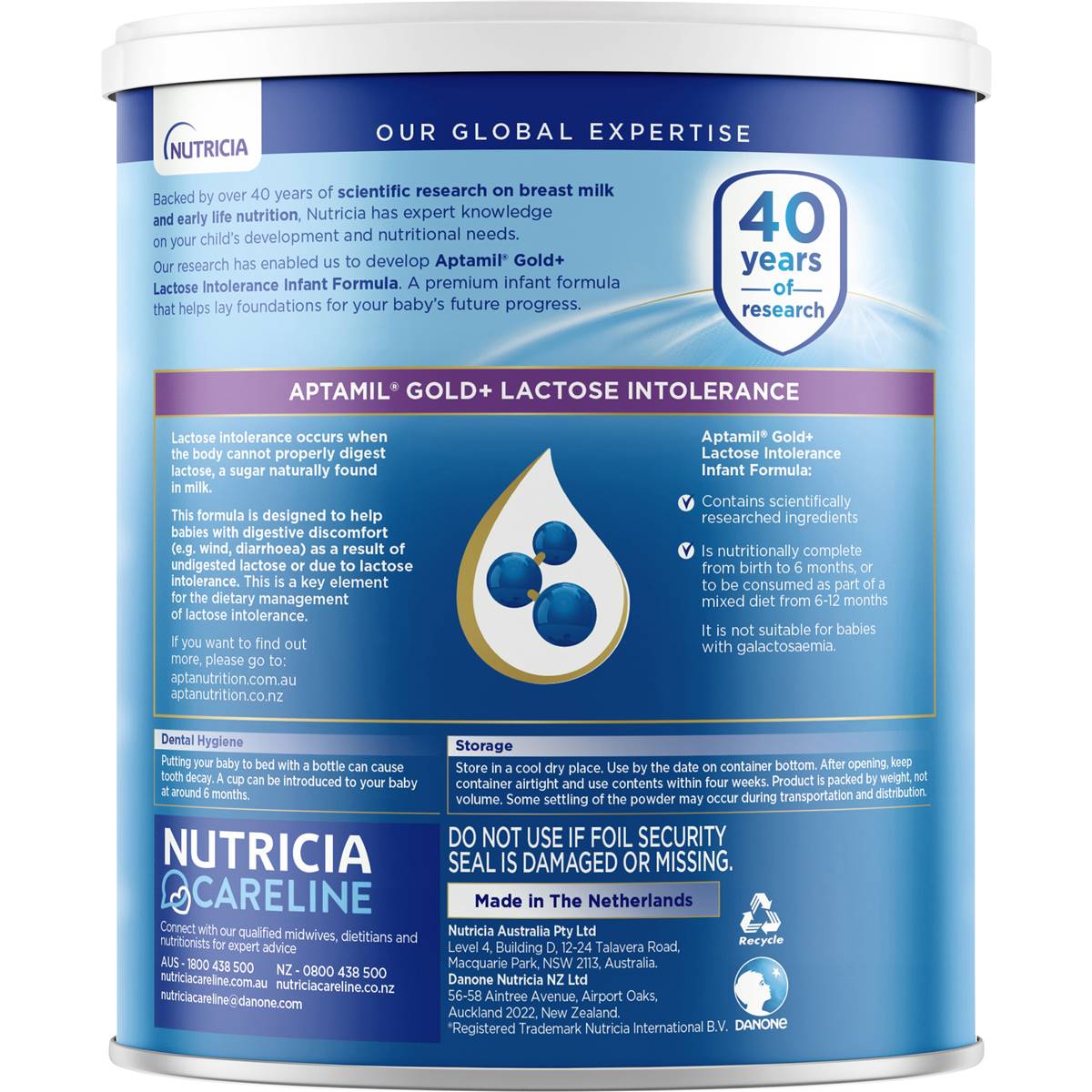 Aptamil Gold+ Lactose Intolerance Baby Formula From 0-12 Months 900g
