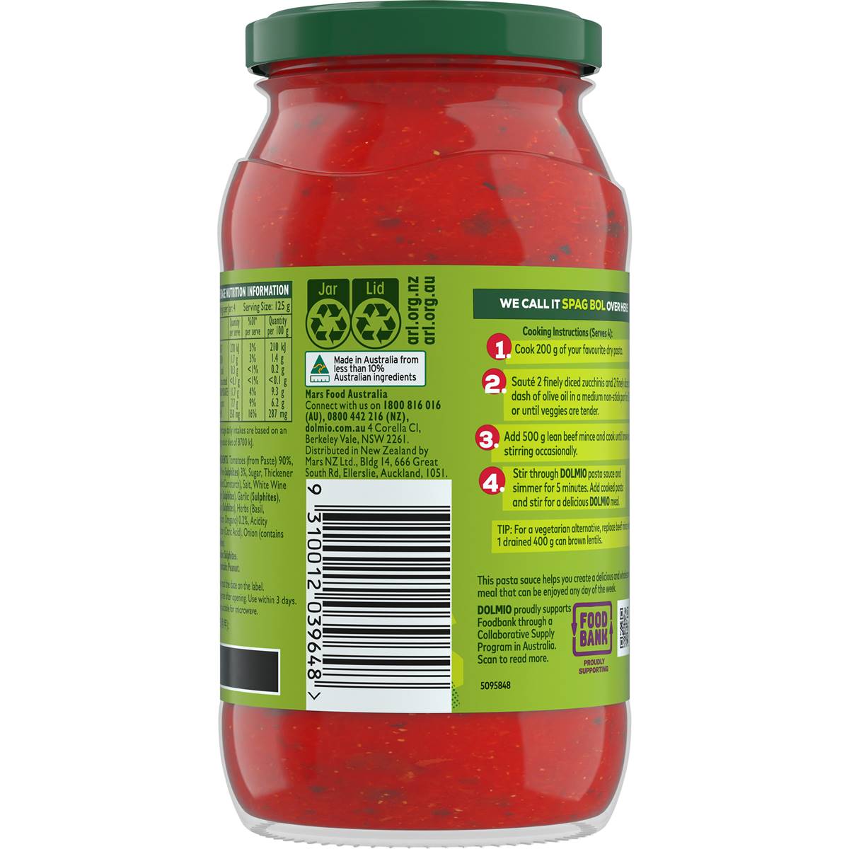 Dolmio Extra Red Wine & Italian Herbs Tomato Pasta Sauce 500g