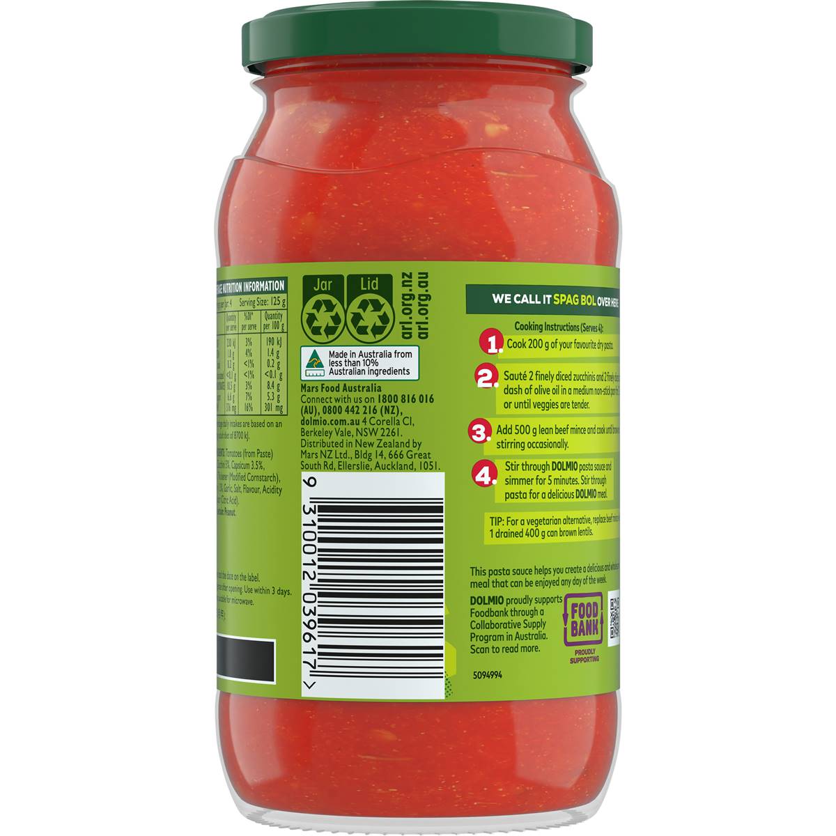 Dolmio Extra Garden Vegetables Tomato Pasta Sauce 500g