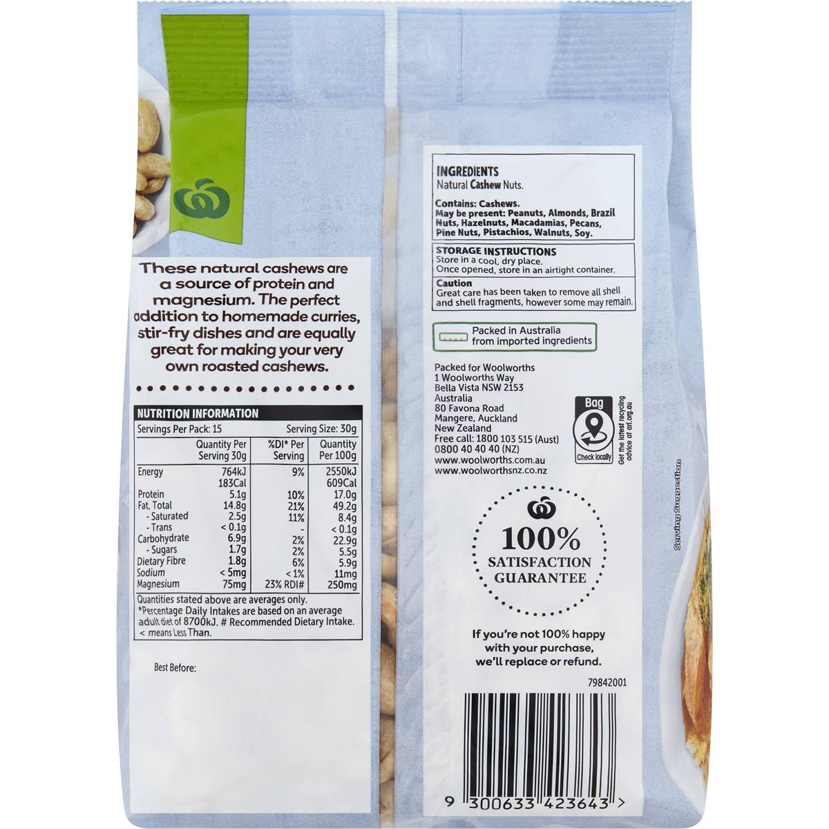 Woolworths Cashews 450g