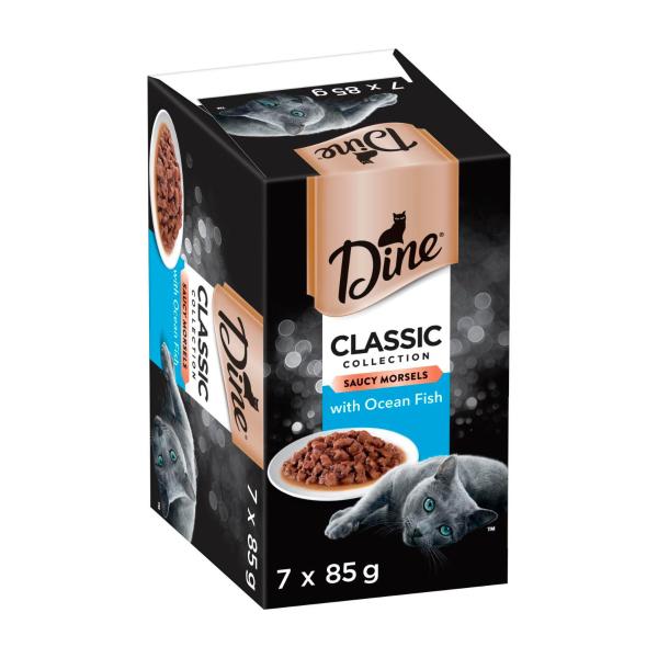DINE CLASSIC COLLECTION ADULT WET CAT FOOD SAUCY MORSELS WITH OCEAN FISH 7X85G TRAYS