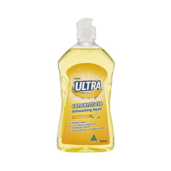 COLES ULTRA CONCENTRATE DISHWASHING LIQUID LEMON 450ML
