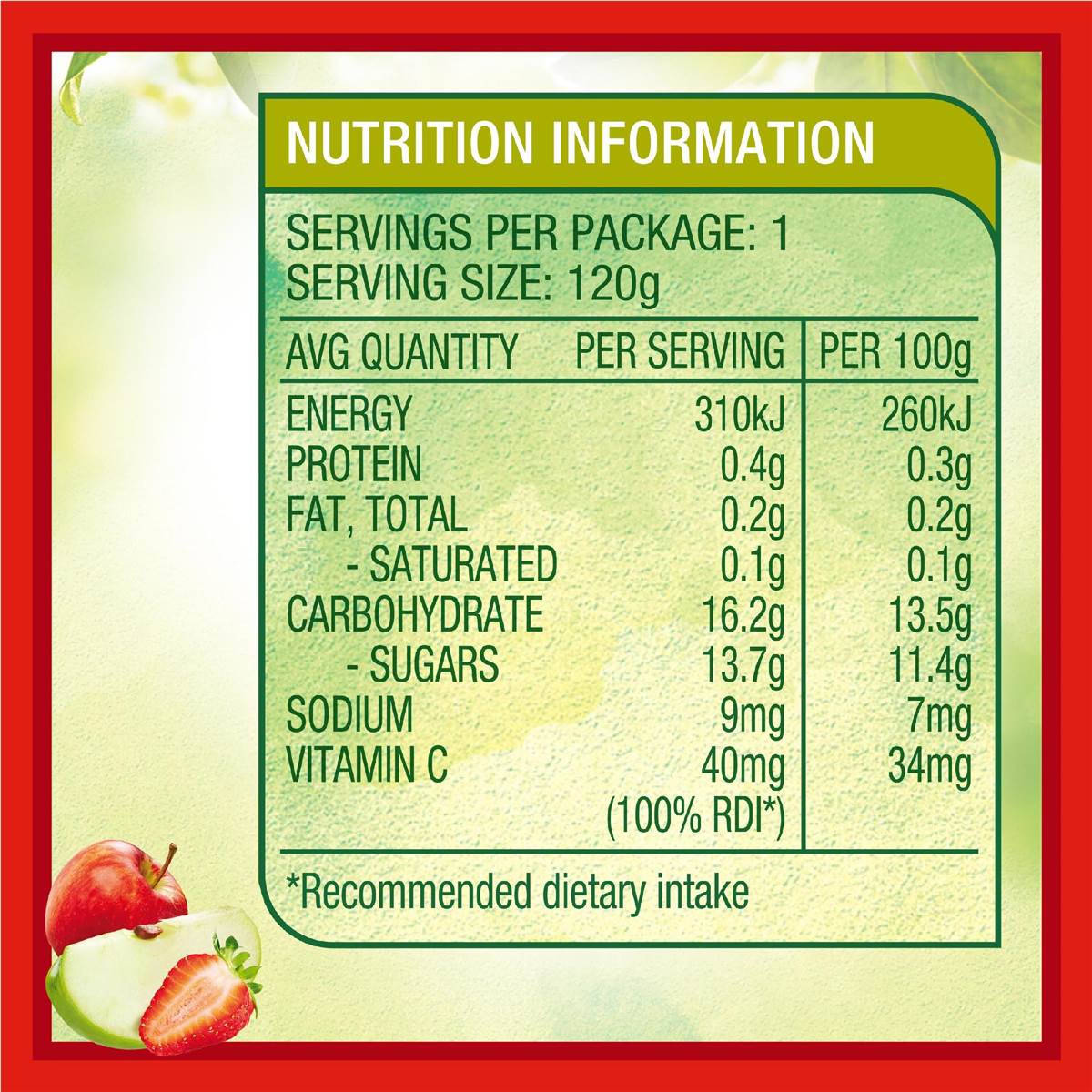 Golden Circle Blended Fruit Puree Strawberry Apple Pear Lunch Box Pouch 120g