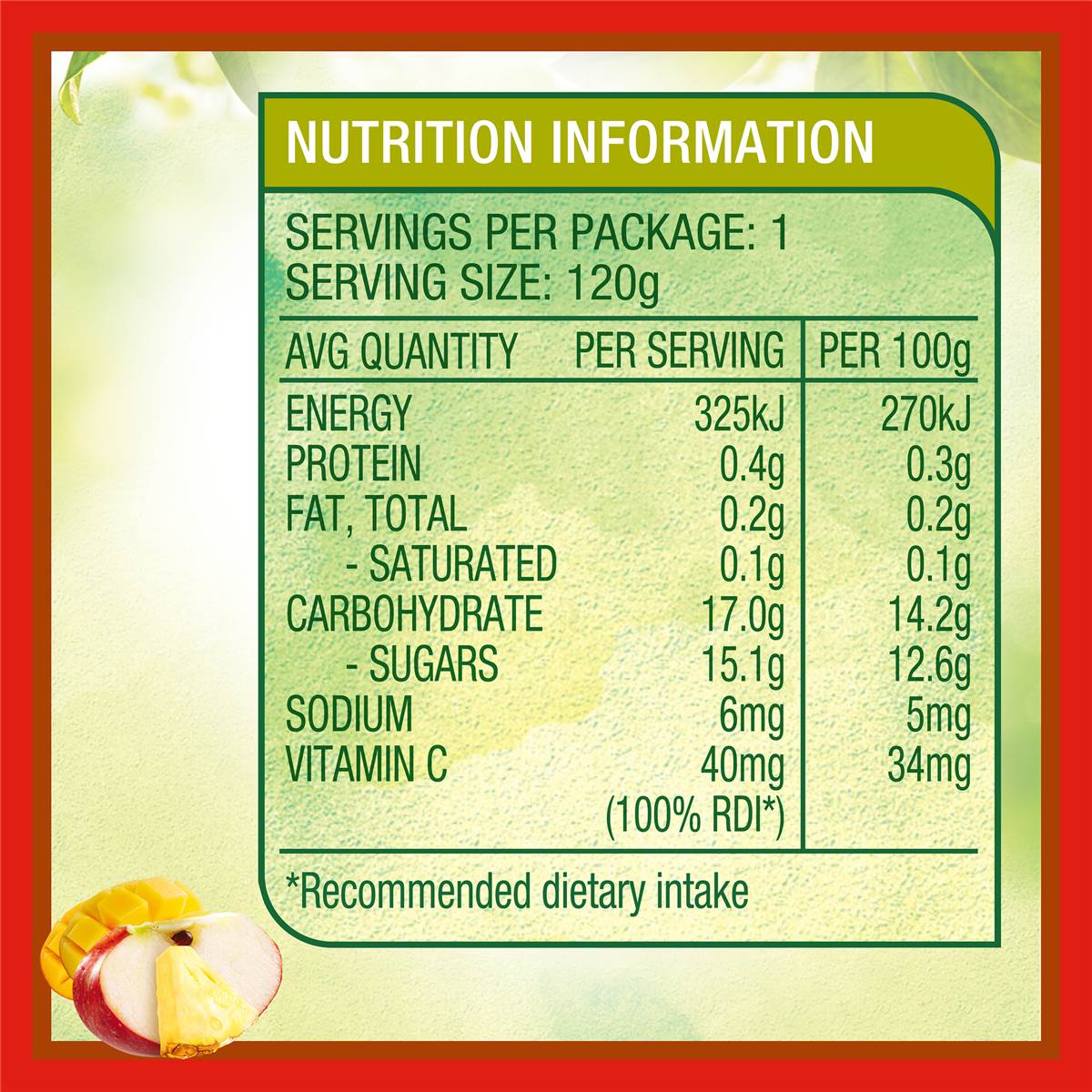 Golden Circle Blended Fruit Puree Mango & Pineapple Lunch Box Pouch 120g