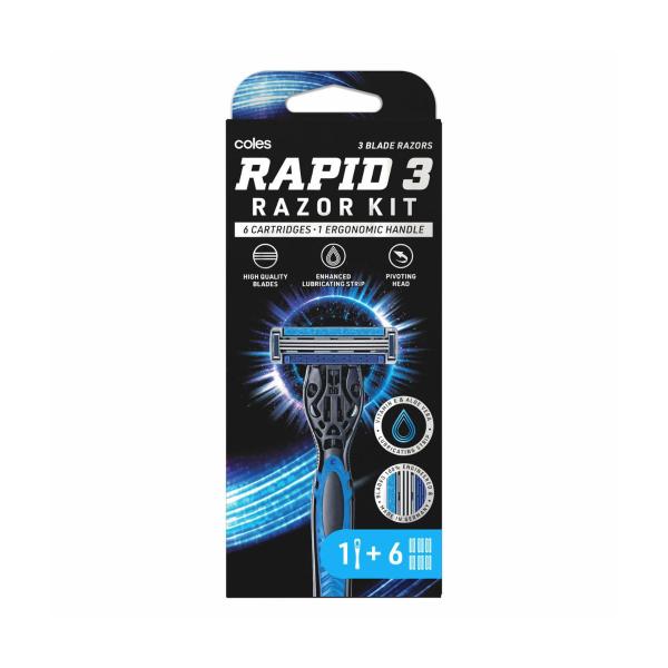 Rapid 3 Razor Kit Handle + 6 Refill Blades