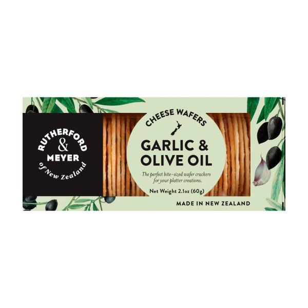 RUTHERFORD & MEYER GOURMET CHEESE WAFERS:GARLIC & OLIVE OIL:.:60 GRAM