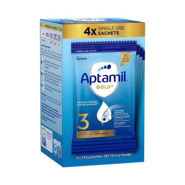 APTAMIL GOLD+ 3 TODDLER MILK DRINK POWDER SACHETS FROM 12+ MONTHS 4 PACK