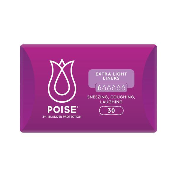 POISE LINERS FOR BLADDER LEAKS EXTRA LIGHT 30 PACK
