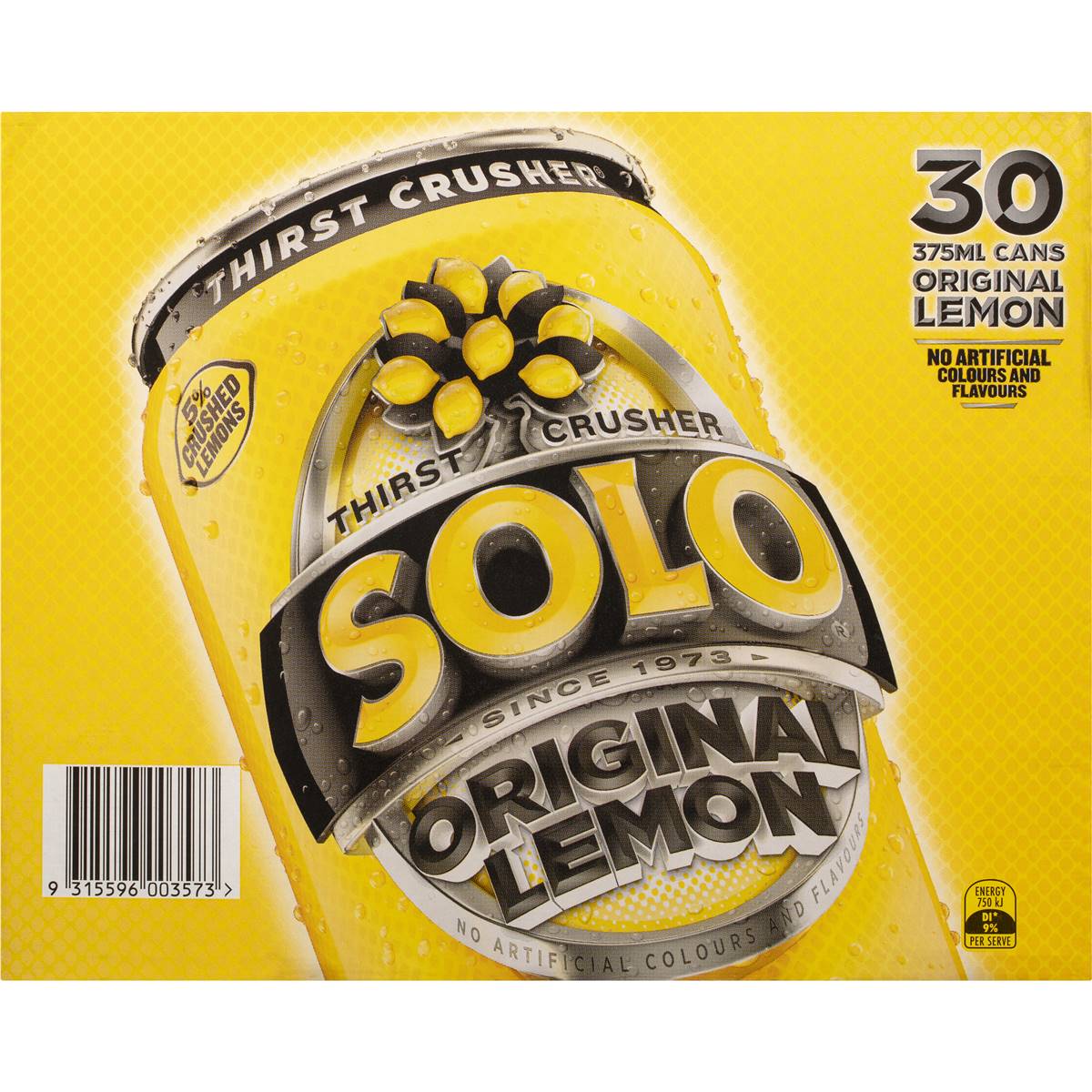 Solo Thirst Crusher Original Lemon Soft Drink Cans Multipack 375ml x 30 Pack