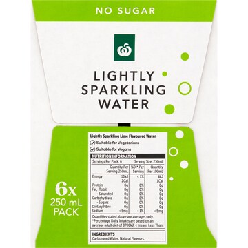 Woolworths Lightly Sparkling Water Cans Lime 250mL x 6 pack