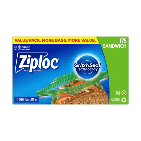 ZIPLOC RESEALABLE SANDWICH BAGS 175 PACK