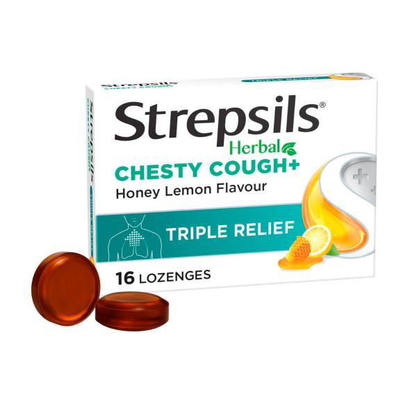 STREPSIL HERBAL CHESTY COUGH LOZENGE HONEY LEMON 16PK
