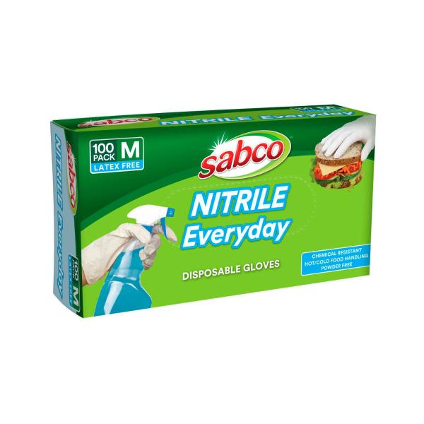 SABCO NITRILE EVERYDAY DISPOSABLE GLOVES MED 100 PACK
