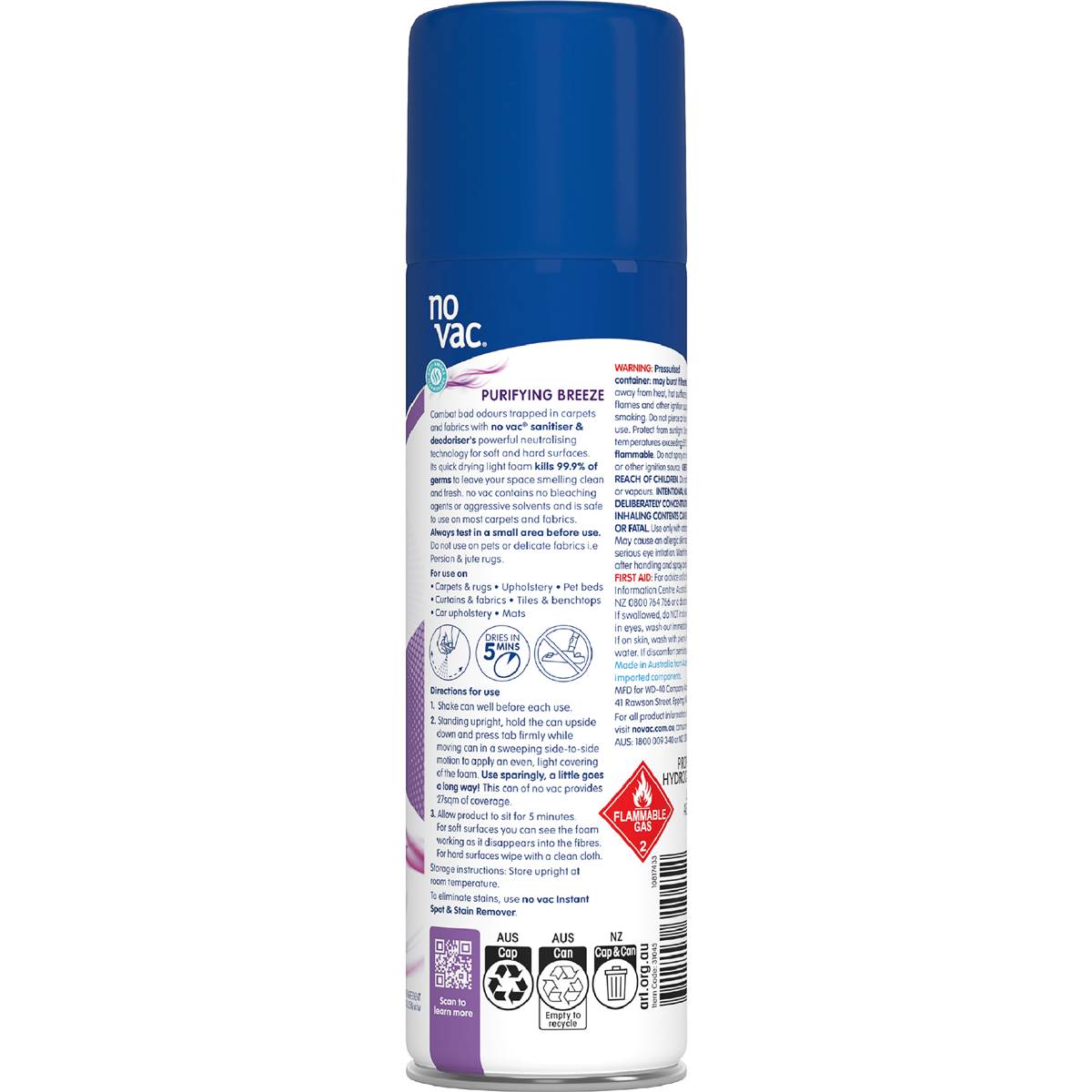 No Vac Sanitiser & Deodoriser Carpet Purifying Breeze 290g