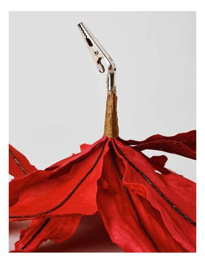 Heirloom Christmas Red Velvet & Glittered Poinsettia Pick