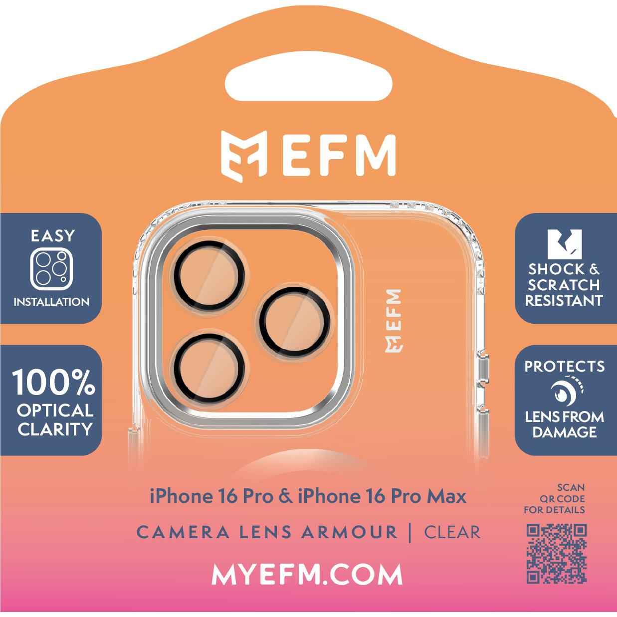 EFM Camera Lens Screen Armour for iPhone 16 Pro/16 Pro Max (Clear)