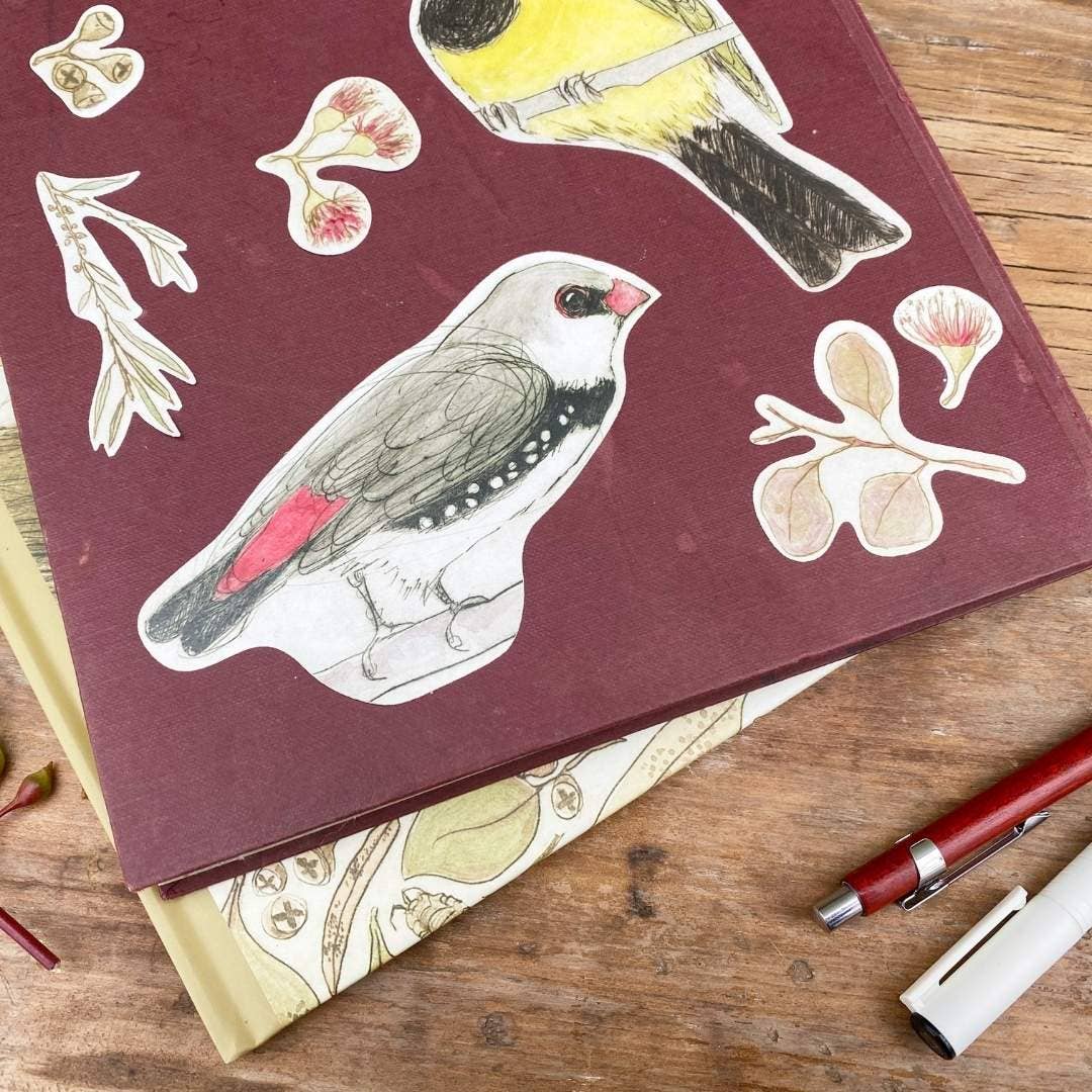 Bridget Farmer Printmaker Australian Bush Sticker Sheet A5 Art and craft for kids Retired