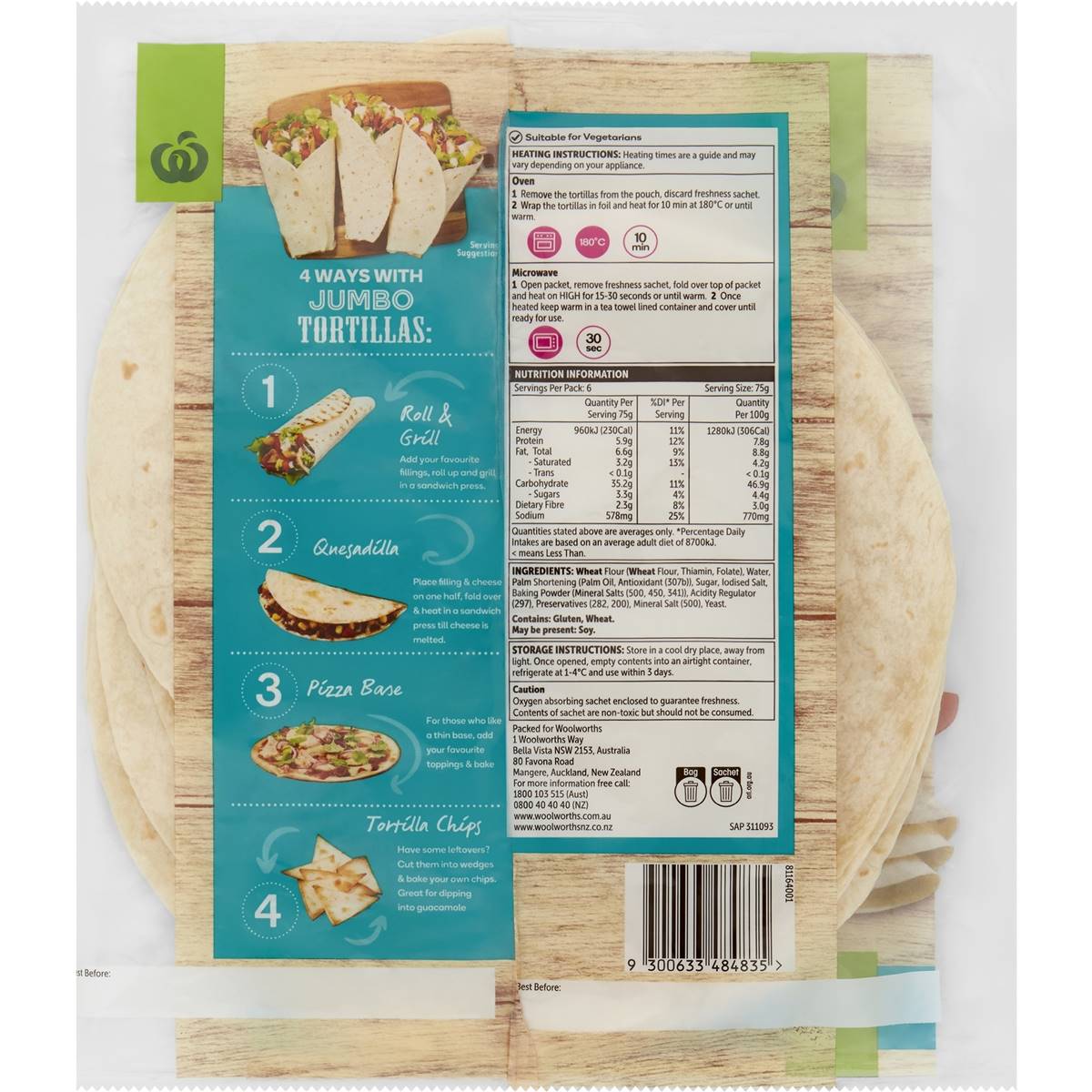 Woolworths Tortilla Jumbo 6 Pack