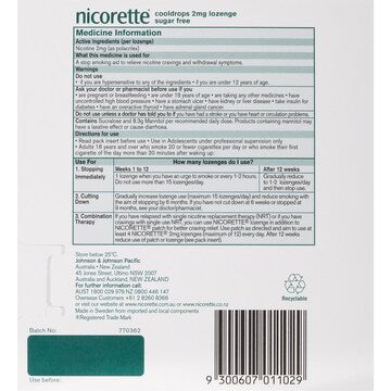 Nicorette Quit Smoking Regular Strength Cooldrops Lozenge Icy Mint 80 pack