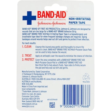 Band-Aid First Aid Non-Irritating Paper Tape 2.5cm X 9.1M each