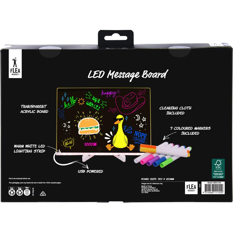 Flea Market LED Message Board with Coloured Markers