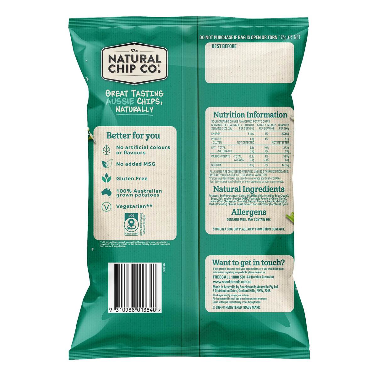 The Natural Chip Co Sour Cream & Garden Chives 175G