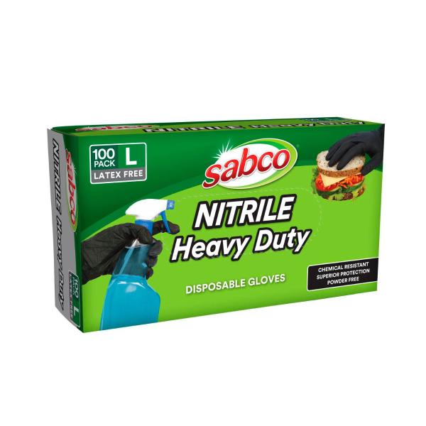 SABCO NITRILE HEAVY DUTY DISPOSABLE GLOVES LGE 100 PACK