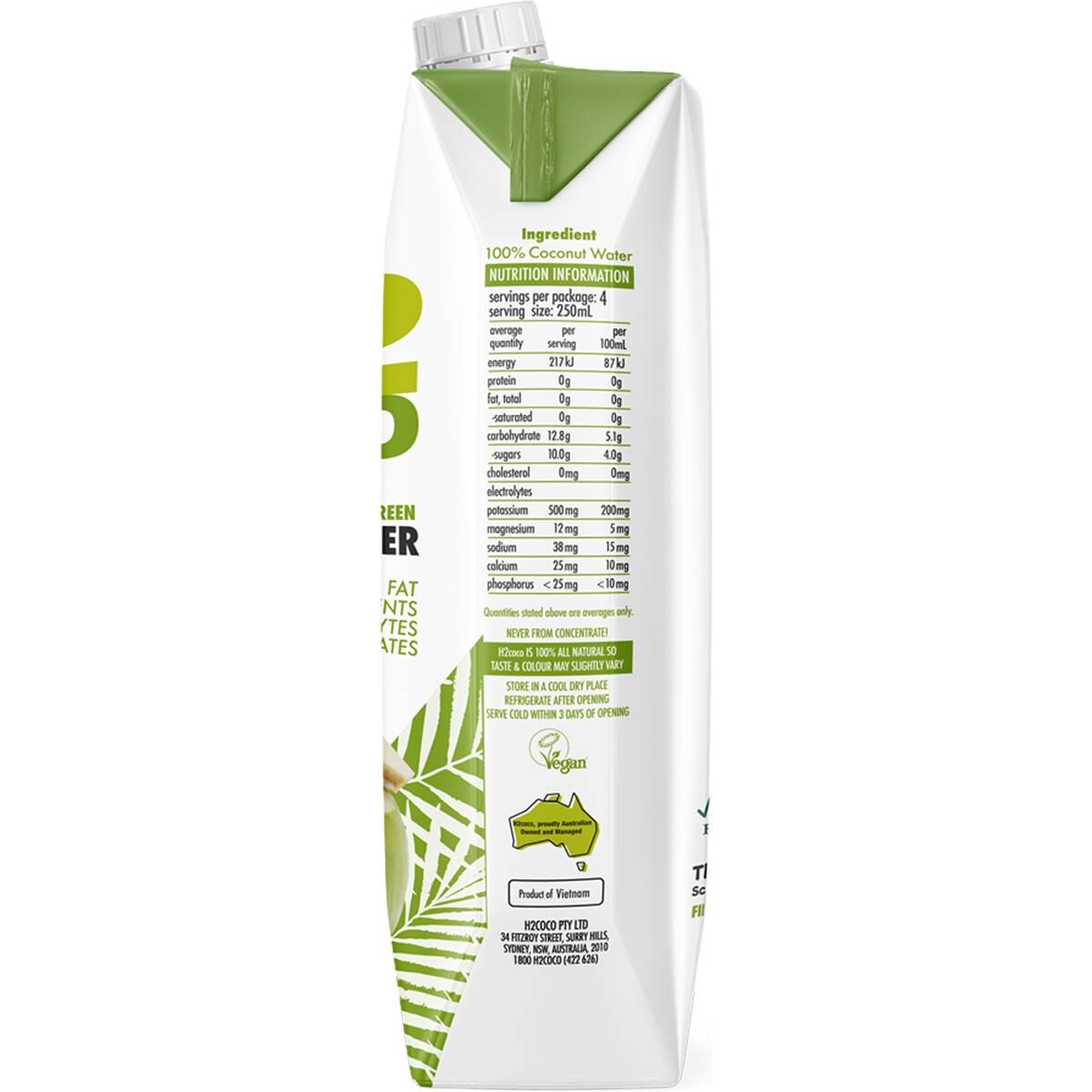 H2Coco 100% Natural Pure Coconut Water 1l