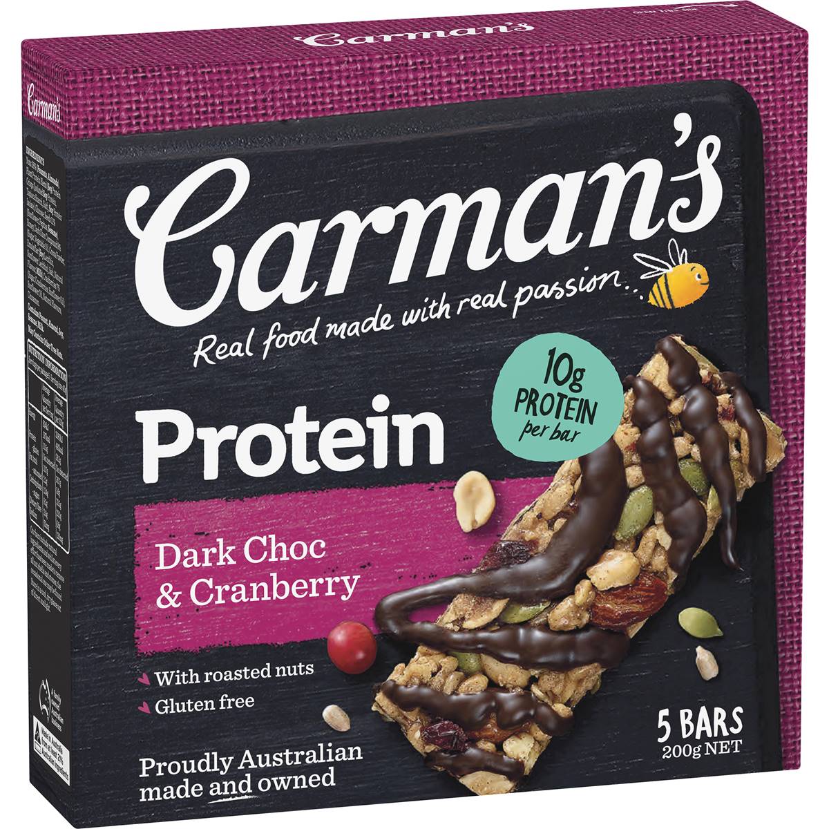 Carman's Protein Bars Dark Choc & Cranberry 5 pack