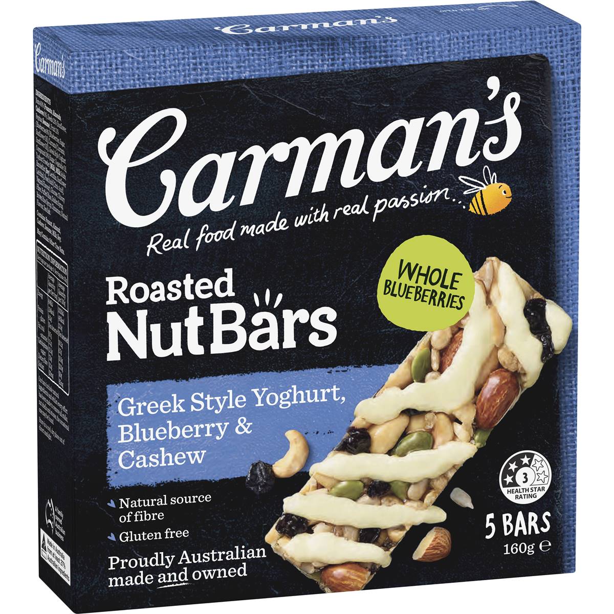 Carman's Nut Bars Greek Style Yoghurt Blueberry & Cashew 5 pack