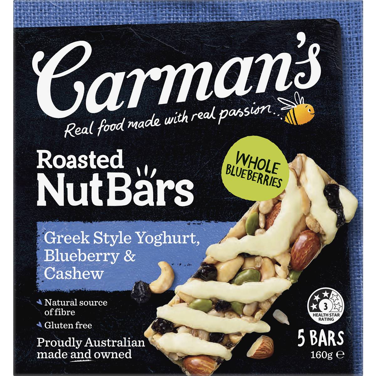 Carman's Nut Bars Greek Style Yoghurt Blueberry & Cashew 5 pack