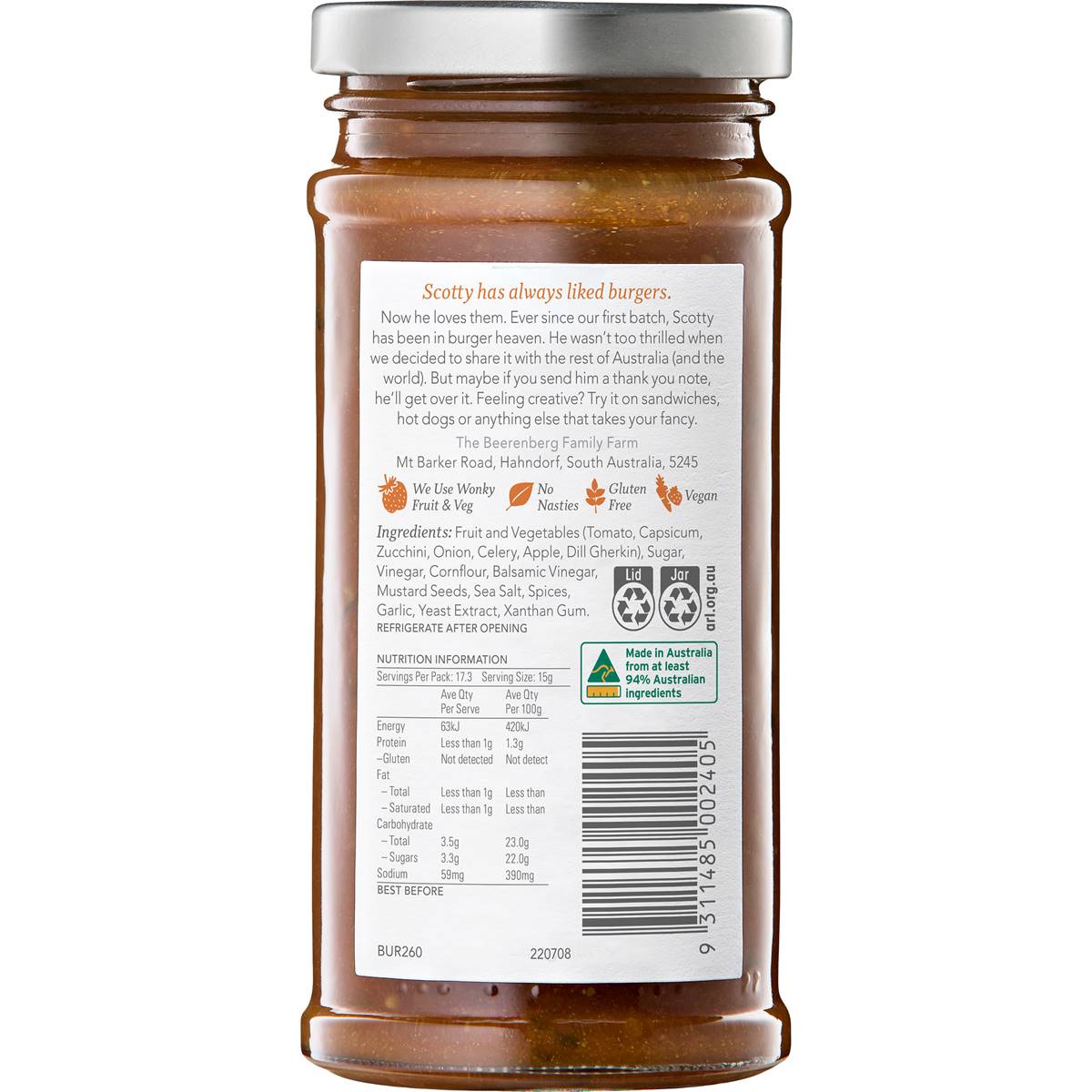 Beerenberg Relish Burger 260g