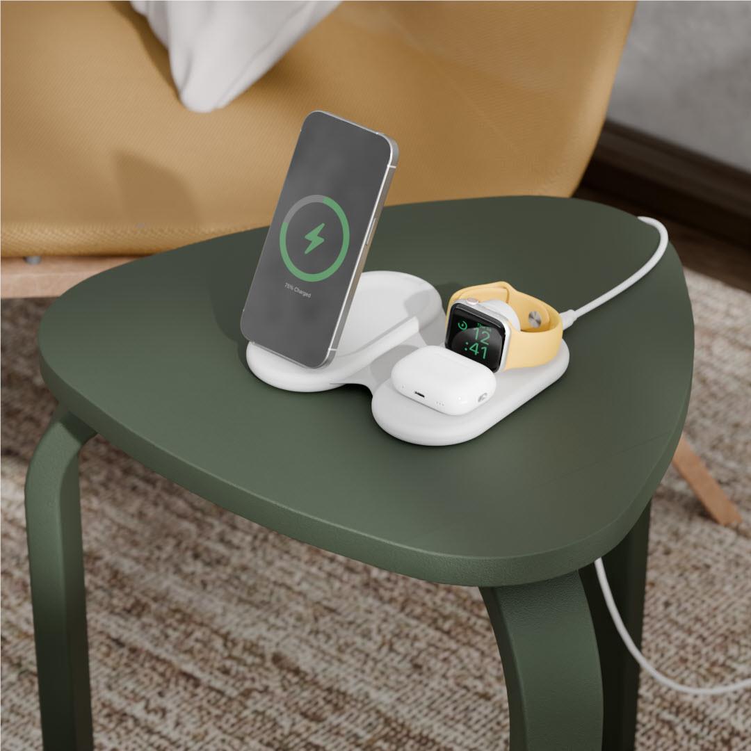 Alogic PackAway 3-in-1 Qi2 Wireless Charging Stand (White)
