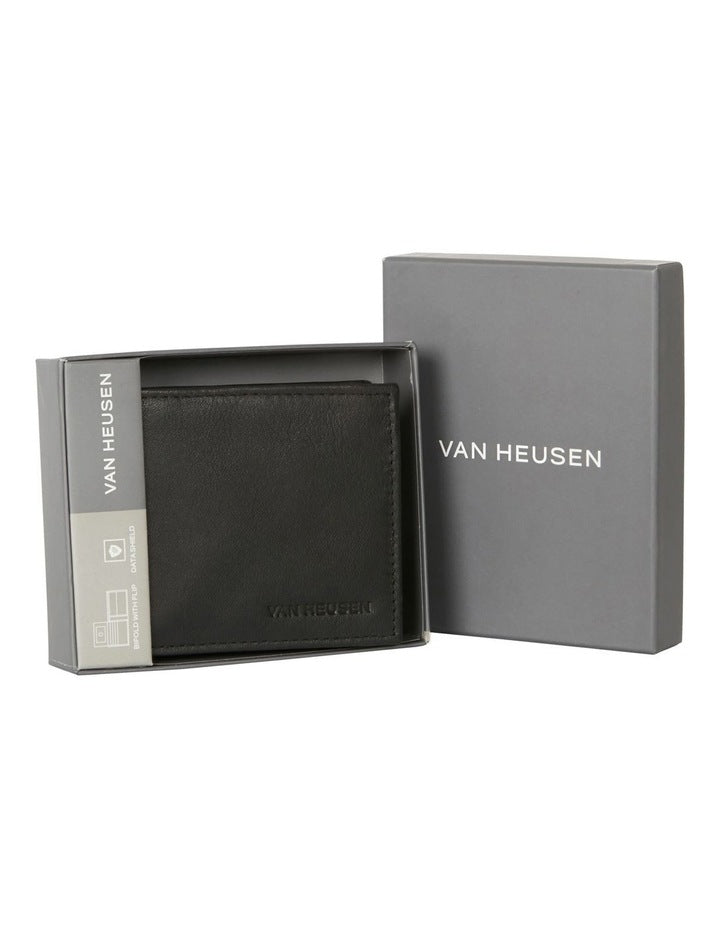 L-Fold Leather Wallet with Coin Pocket in Black