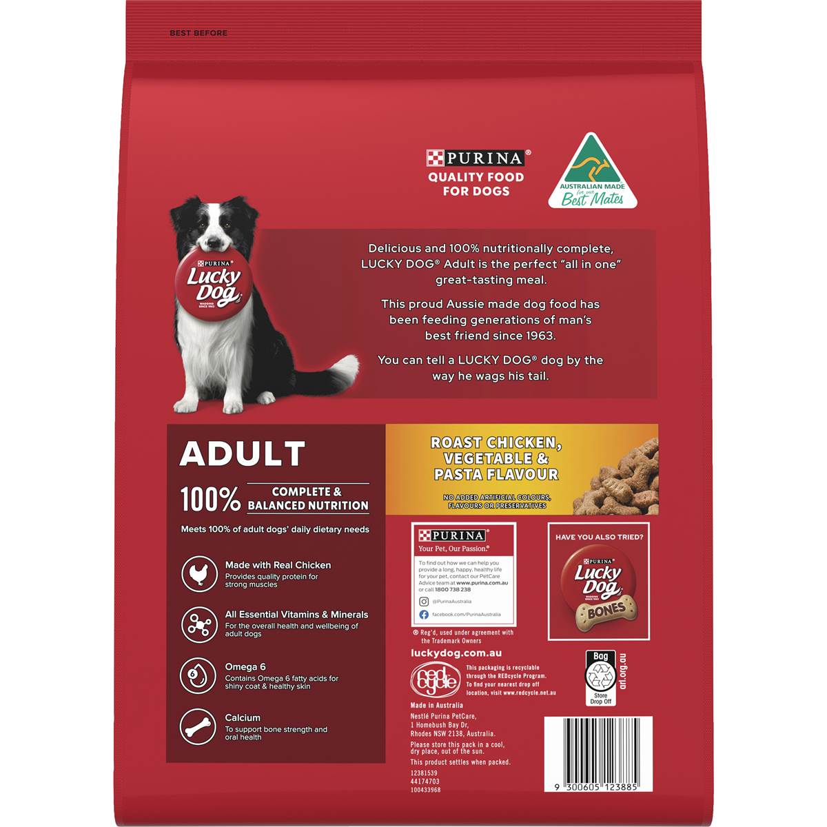 Lucky Dog Adult Roast Chicken, Vege & Pasta Dry Dog Food 8kg