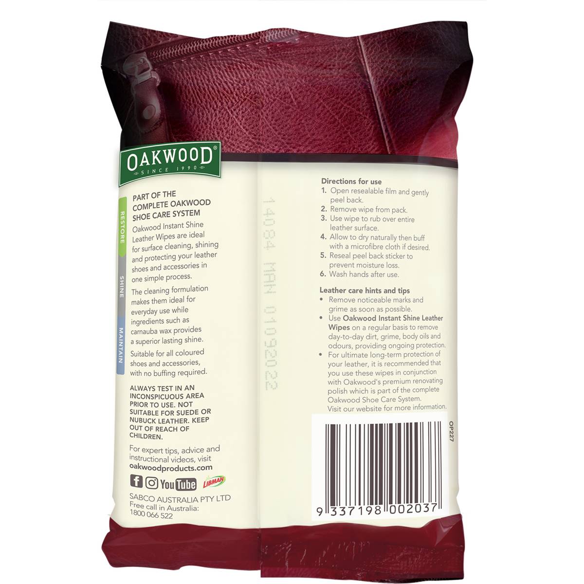 Oakwood Leather Wipes 16 Pack