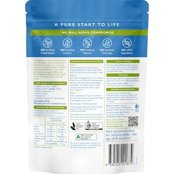 Bellamy's Organic Baby Rice With Prebiotic 4+ Months 125g