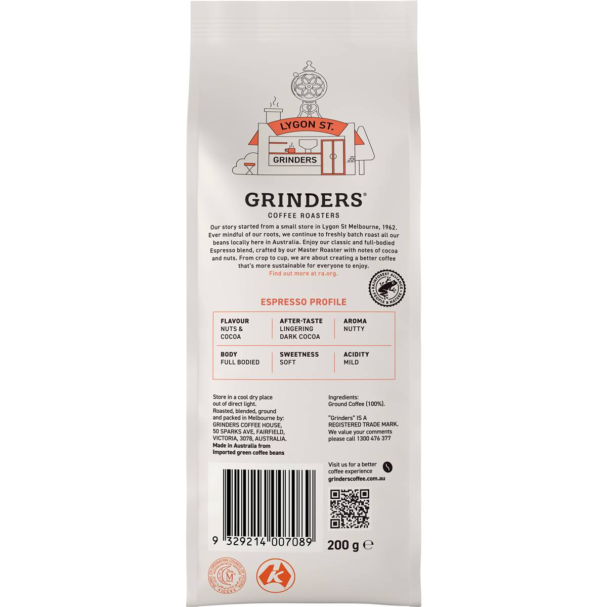 Grinders Espresso Ground Coffee 200g
