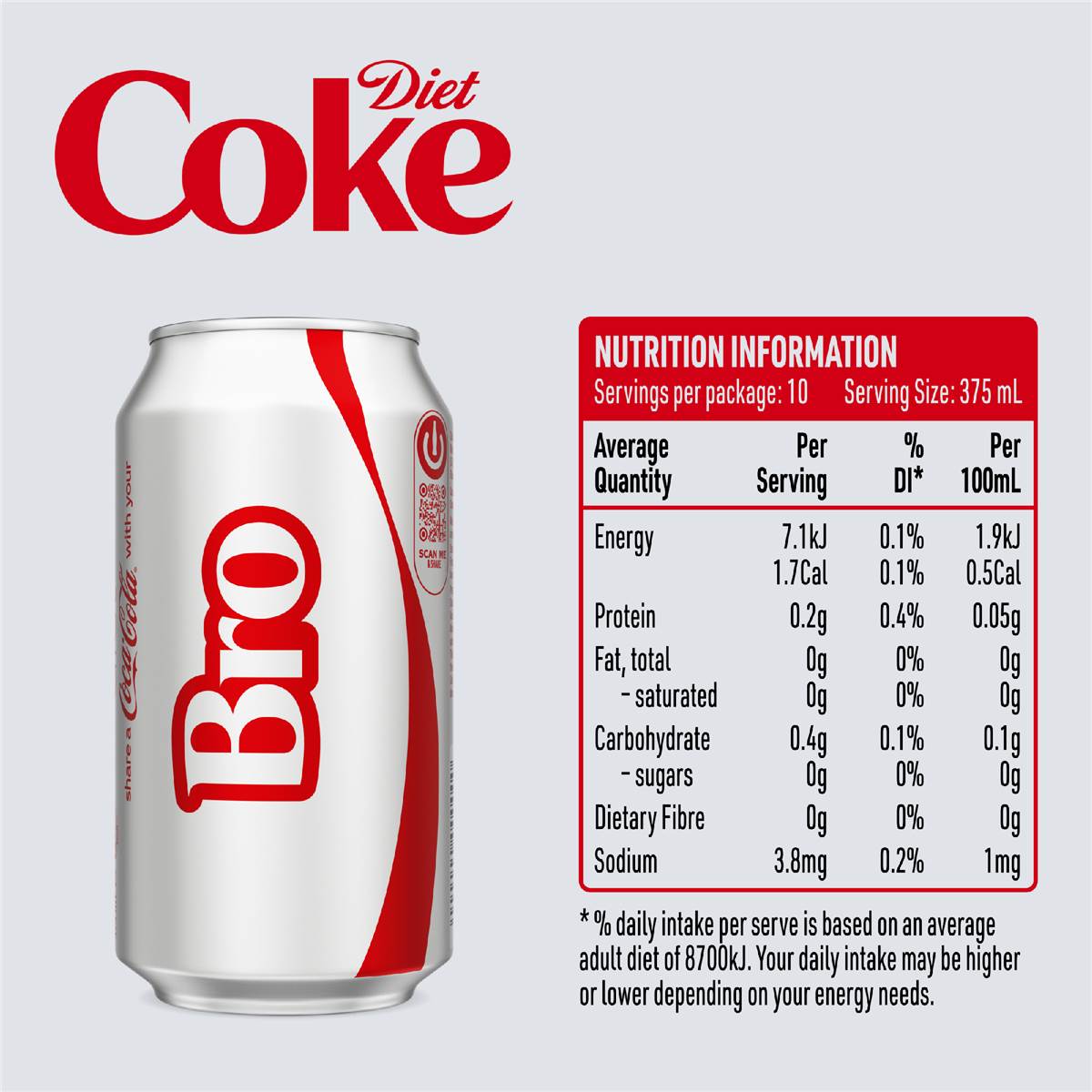 Coca-Cola Diet Soft Drink Multipack Cans 375ml X 10 Pack