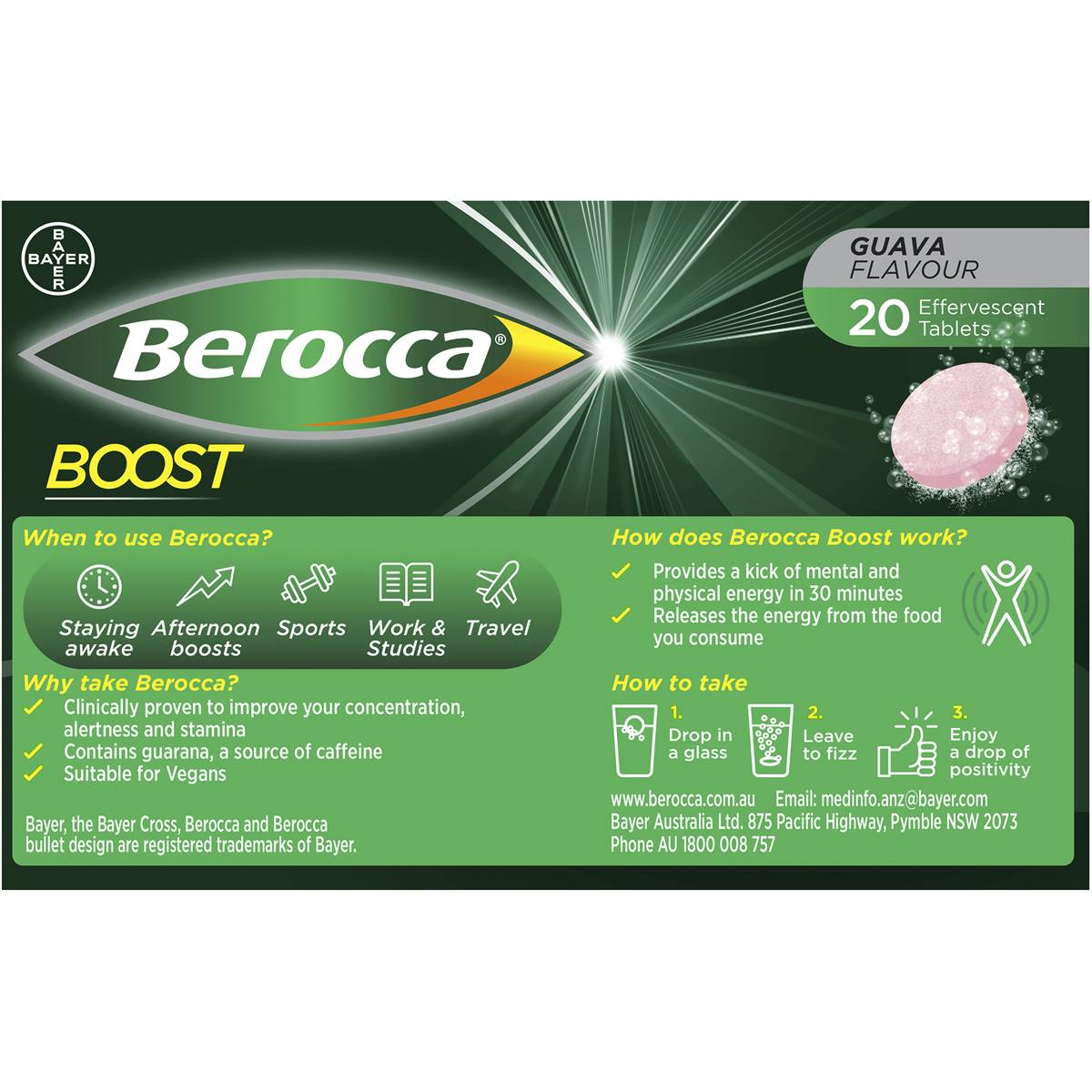 Berocca Vitamin b & c Guava Flavour With Guarana Energy 20 Pack