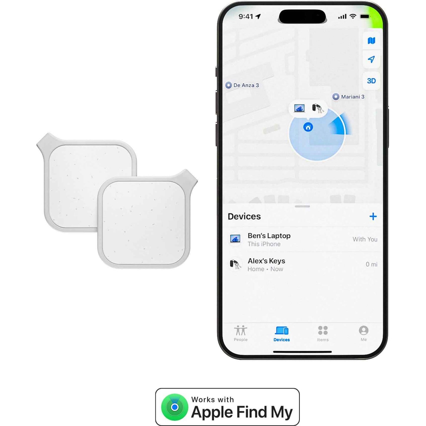 Journey Loc8 Fob Apple Find My Rechargeable Bluetooth Tracker 2 Pack (Sparkle Grey)