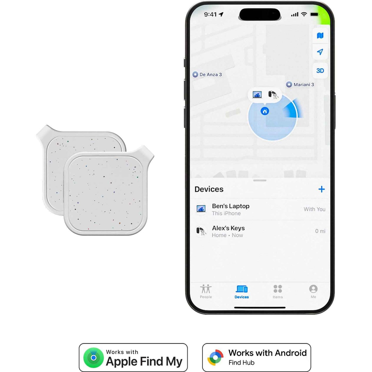Journey Loc8 Fob Apple/Google Find My Rechargeable Bluetooth Tracker 2 Pack (Sparkle White)