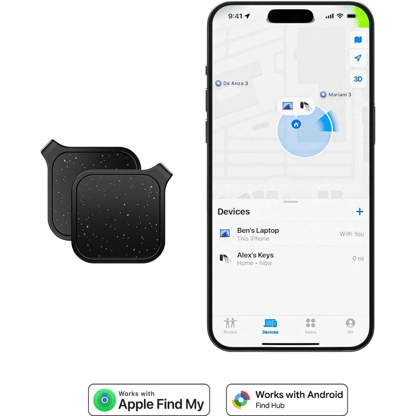 Journey Loc8 Fob Apple/Google Find My Rechargeable Bluetooth Tracker 2 Pack (Black)