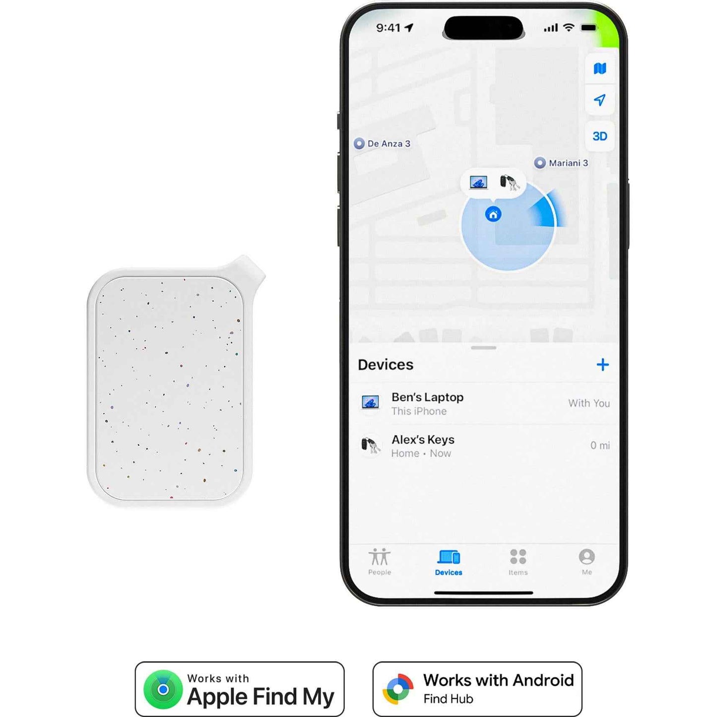 Journey Loc8 Tag Apple/Google Find My Rechargeable Bluetooth Tracker (Sparkle White)