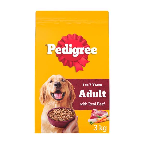 PEDIGREE ADULT DRY DOG FOOD WITH REAL BEEF 3KG